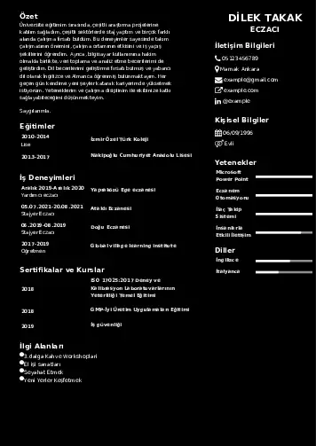 Eczacı CV Örnekleri cv indir